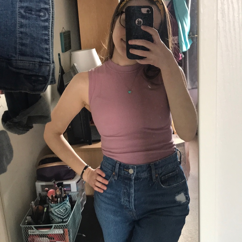 Stretchy Pink Mock Neck Cropped Top